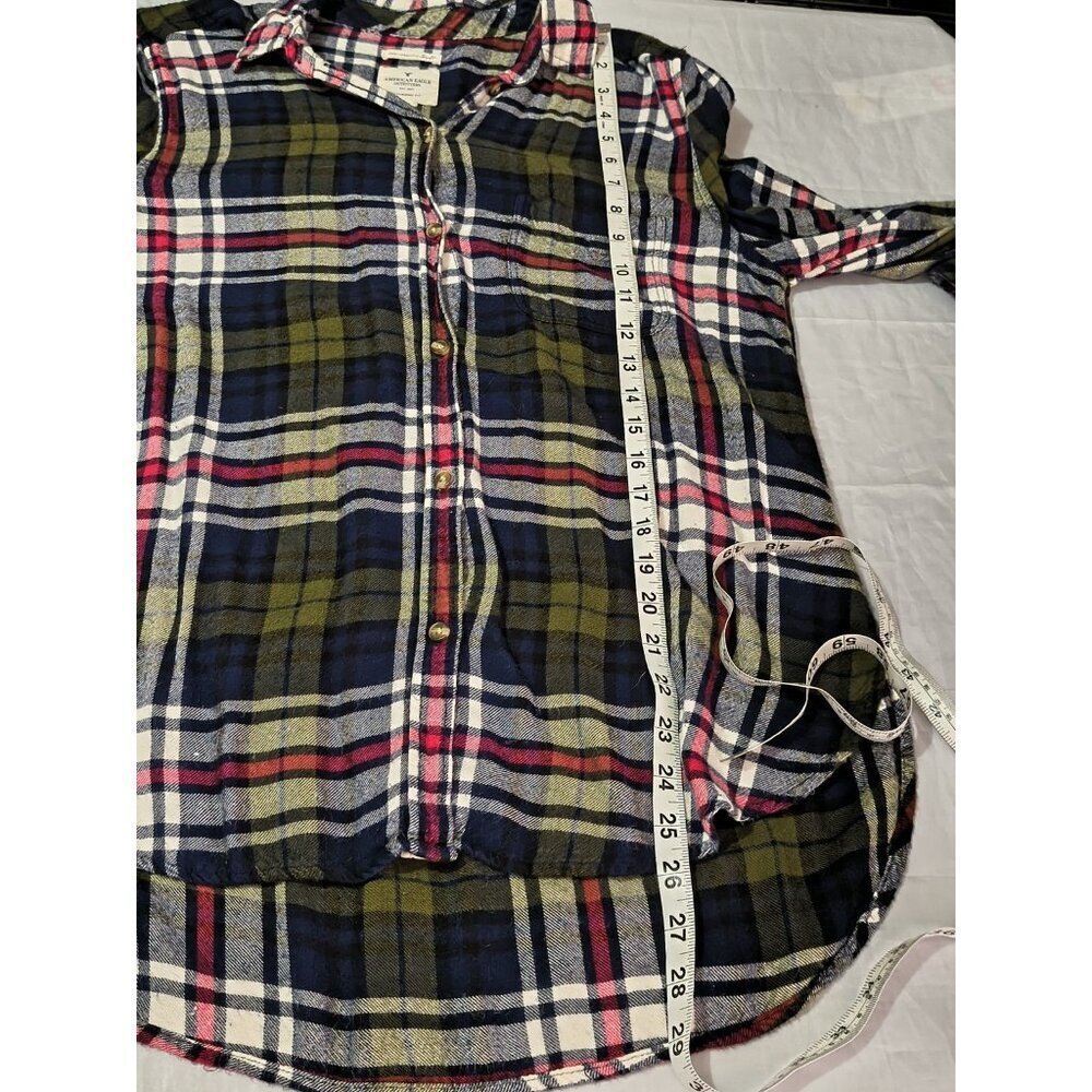 American Eagle Shirt Womens Large Green Plaid Button Up Long Sleeve Flannel SOFT - Picture 11 of 13